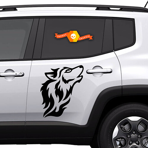 Autocollant En Vinyle Décalque Latéral Style Tribal Silhouette de Loup pour Jeep Renegade