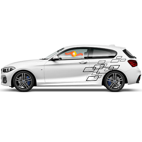 Paire d'autocollants graphiques en vinyle pour le côté de la BMW Série 1 2015, style carrés
