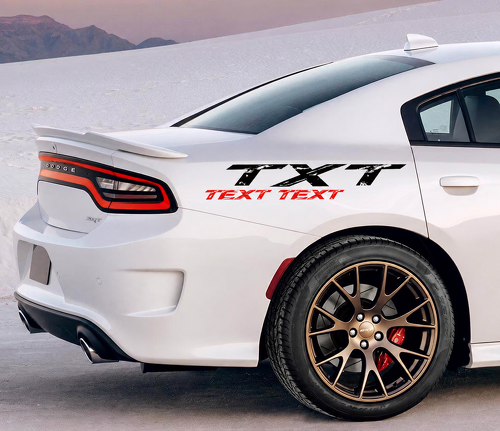 SRT Scat Pack Style TXT TEXT TEXT Black Red Distressed Pair — Autocollant vinyle (aile arrière) pour Dodge Charger