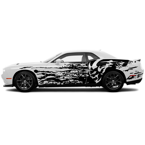 Autocollant Vinyle Latéral Style Grunge Logo Demon pour Dodge Challenger