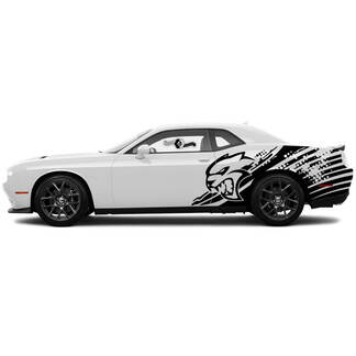 Paire Dodge Challenger SRT Hellcat porte côté Grunge décalcomanies vinyle graphiques inversement
