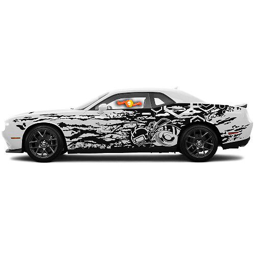 Paire de décalcomanies latérales hexagonales Super Bee Grunge pour portes de Dodge Challenger ou Charger