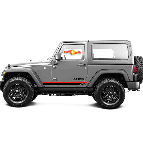 2 Nouveau Autocollant JEEP Deux Couleurs Étoile de l'Armée Rocker Panel 4x4 hors route Graphiques de ligne rouge Wrangler
