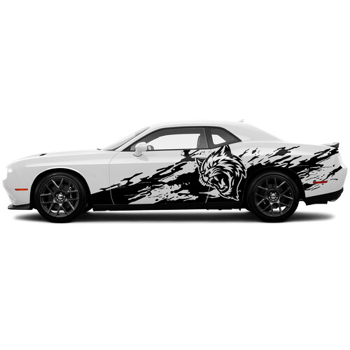 Autocollant vinyle déchiré effet grunge côté porte Hellcat pour Dodge Challenger