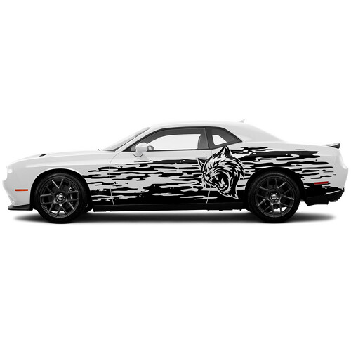 Autocollant vinyle grunge avec rayures Hellcat pour porte latérale Dodge Challenger