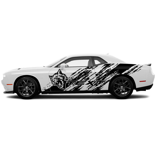 Autocollant vinyle diagonal effet grunge Hellcat pour porte de Dodge Challenger