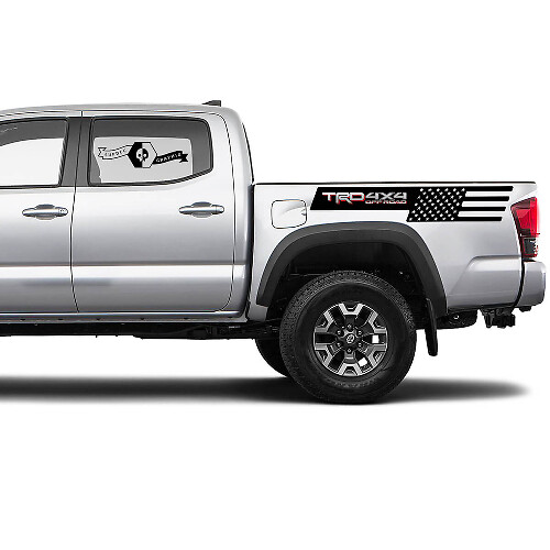 2 Tacoma 2 couleurs côté lit Drapeau américain TRD 4x4 Hors route Autocollants vinyle Kit pour Toyota Tacoma
