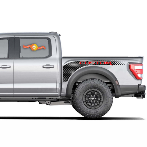 Paquet de décalcomanies vinyle graphiques en maille blanche personnalisées pour les cotés de lit Ford F-150 Raptor 2022