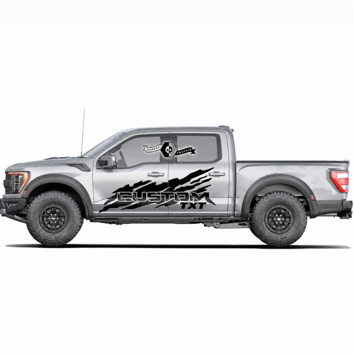 Autocollant Vinyle Pair Porte Rising Slash CUSTOM TXT pour Ford F-150 2022