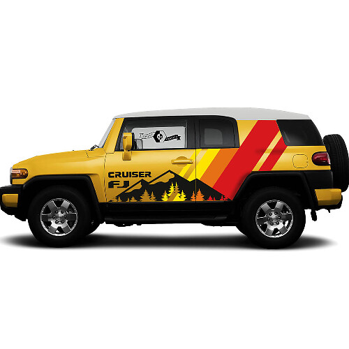 Autocollant vinyle latéral à rayures vintage forêt de montagnes pour Toyota FJ Cruiser