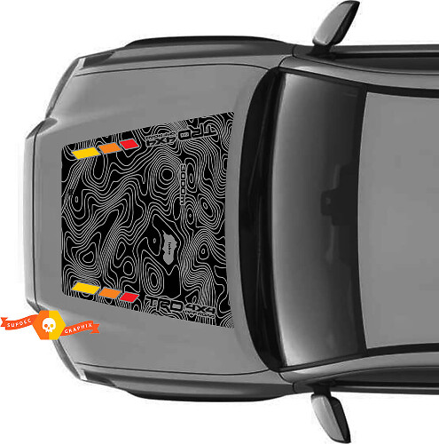 Capot TRD Off Road SANS ÉCOPP Carte topographique Capot Rayures vintage Autocollants en vinyle Décalque adapté aux modèles Toyota Tacoma de 2016 à 2021
