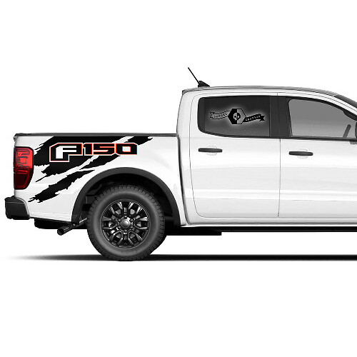 Paire de graphiques autocollants de logo bicolore pour le côté du lit Ford F150 Raptor 2022
