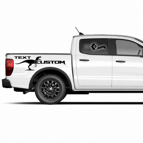 TEXTE PERSONNALISÉ Silhouette de dinosaure Paire Autocollant vinyle de chevet pour Ford F-150 2022