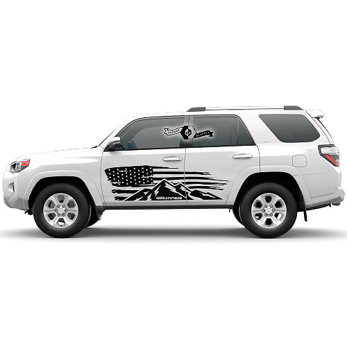 Autocollant en vinyle drapeau USA usé montagnes côté porte pour Toyota 4Runner
