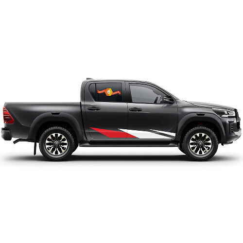 Paire de bandes vinyle pour portes de rallye Toyota Hilux 2022, pour panneaux latéraux et bas de caisse.
