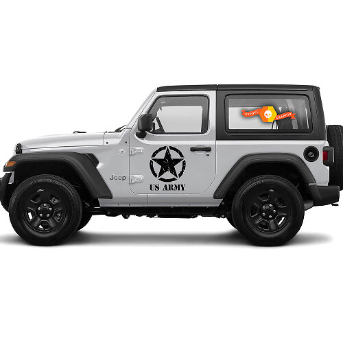 2 Jeep US ARMY avec étoile militaire usée Autocollant de porte Wrangler Décalcomanie Graphique Vinyle
