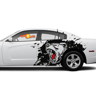 Paire de Side Angry Grizzly Bear Side Dodge Challenger ou Charger Splash Wrap Stickers Autocollants Deux couleurs
