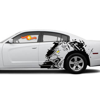 Paire de X-Large WOLF Side Side Dodge Challenger ou Charger Splash Wrap Stickers Autocollants Deux Couleurs
