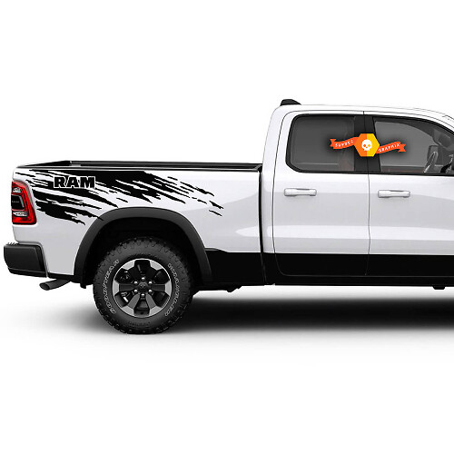 2 Autocollants vinyle de grande taille pour côté de lit pour Dodge Ram 1500 2019-2021 Logo usé Autocollant vinyle pour camion lit Graphique moulé
