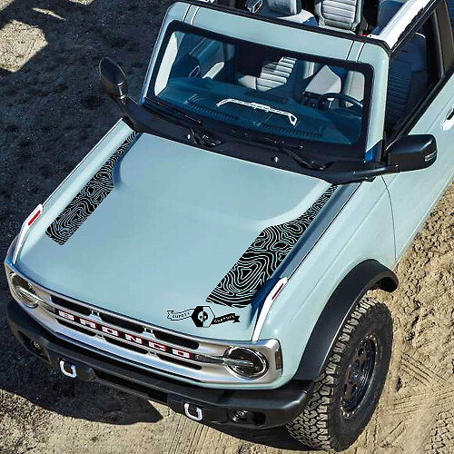 Nouveau kit autocollant en vinyle pour capot avec logo de la Ford Bronco 2021-2022 et carte topographique.
