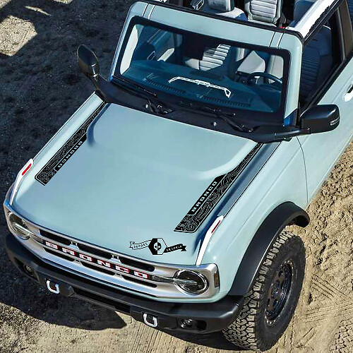 Nouveau Ford Bronco 2021 2022 Autocollant en vinyle pour capot avec carte topographique moderne
