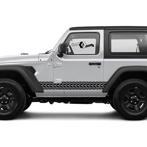 2 Nouvelles bandes de bas de caisse pour JEEP Wrangler avec autocollants graphiques de traces de pneus sur les portes

