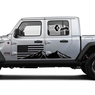 Paire Jeep Gladiator Portes USA Drapeau Montagnes Énorme Vinyle Graphique Autocollant Autocollant
