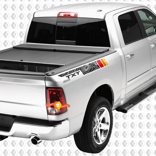 Rayures latérales topographiques pour Dodge Ram 4x4 1500 2500 Rebel avec autocollants de rayures vintage SupDec
