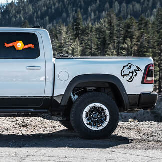 Paire Dodge Ram rebelle TRX 2022 + 2023 + côté 1500 TRX lit dinosaures T-Rex TRX camion vinyle autocollant graphique
