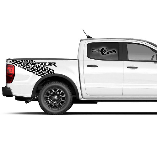2x Autocollant graphique de griffe de pneu de lit latéral Ford F150 Raptor 2022 moderne et nouveau
