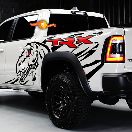 Paire Dodge Ram Rebel Trx 2022+ 2 couleurs côté 1500 TRX Splash Bed Dinosaurs T-REX TRX TRX VINYL Decal Graphic