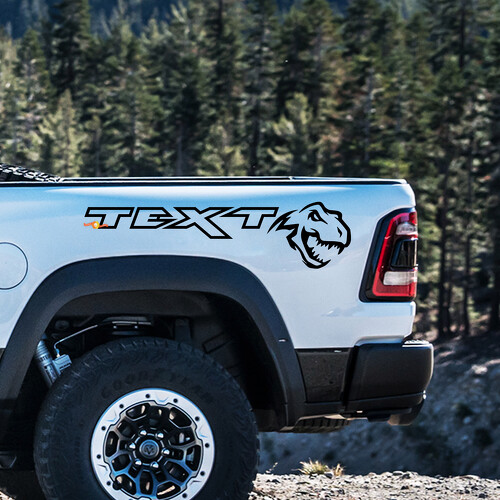 Autocollant en vinyle personnalisé T-Rex et texte pour le côté de lit Dodge Ram Rebel 1500 TRX