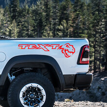 Autocollant en vinyle personnalisé T-Rex et texte pour le côté de lit Dodge Ram Rebel 1500 TRX_3