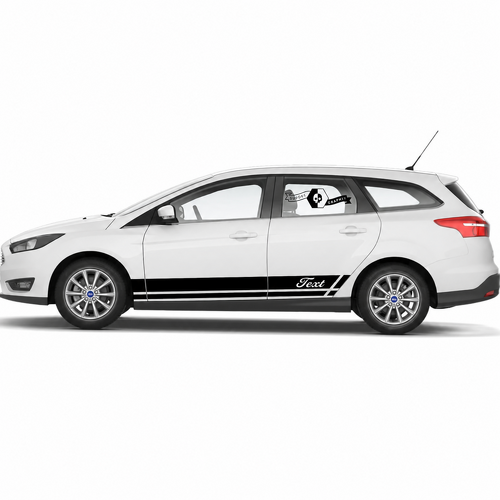 Text Cursive Twin Line Rocker Stripe Pair Bas de caisse Autocollant vinyle pour Ford Focus