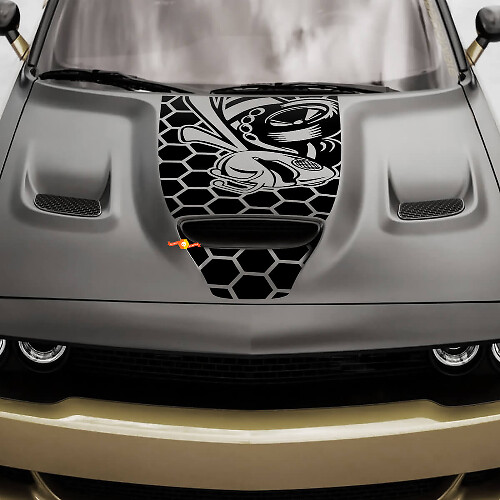 Hood Decal Angry Bee Honey Graphics Sticker Sticker Sticking Fits Dodge Challenger 2019-2024
