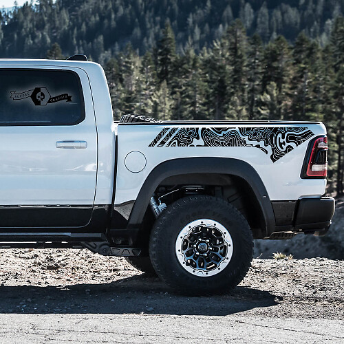 Autocollant vinyle carte topographique côté arrière pour Dodge Ram Rebel 1500 TRX 2021+