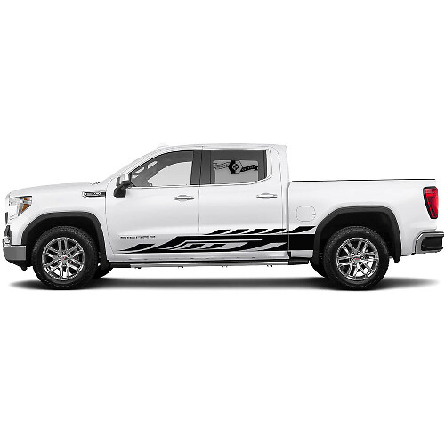 Nouvelle paire de bandes latérales autocollantes pour les portes de la GMC Sierra 1500 - Kit graphique de décalcomanies en vinyle pour les bas de caisse
