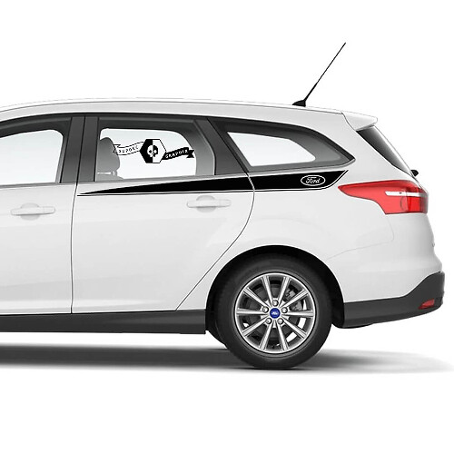 Paire d'autocollants vinyle à rayures de course avec logo Ford Focus pour aile de porte latérale Ford Focus 2021+
