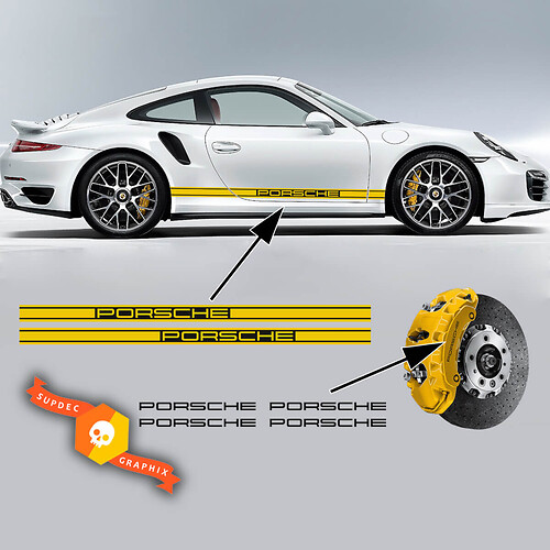 Paire Stickers Bandes Latérales Porsche 911 996 Carrera turbo 2 Couleurs + 4 étriers de frein Stickers Vinyle Stickers Stickers
