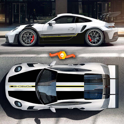Kit de stickers Porsche 991 gt3 2 couleurs Capot Toit Aileron Bandes Autocollantes Décalcomanie
