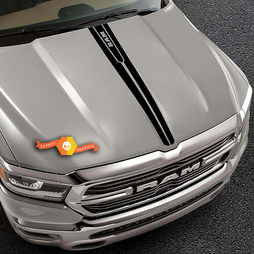 Autocollant en vinyle à double bande fine centrale pour capot pour Dodge Ram 1500