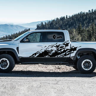 2x Dodge Ram Rebel 2022+ 2023+ 1500 TRX lit Splash Mud dinosaures T-Rex portes latérales TRX camion vinyle autocollant graphique
