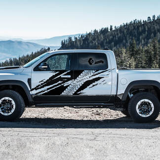 2x Dodge Ram Rebel 2022+ 2023+ 1500 TRX lit Splash boue pneu piste portes latérales TRX camion vinyle autocollant graphique
