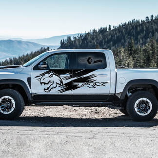 2x Dodge Ram Rebel 2022+ 1500 TRX Lit Splash Boue Dinosaures T-Rex TRX Portes Latérales Camion Vinyle Autocollant Graphique
