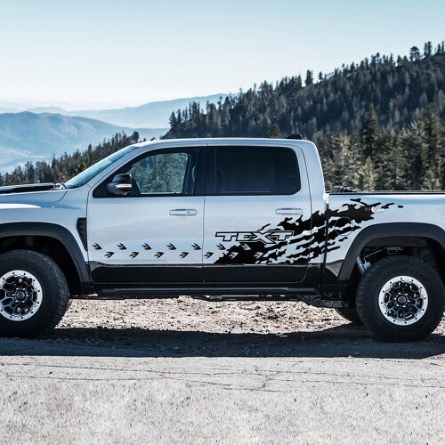 Autocollant vinyle personnalisé empreintes de pas de T-Rex éclaboussures côté porte latérale pour RAM 1500 Rebel, TRX 2019-2026