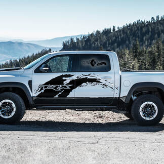 Paire Dodge Ram Rebel 2022+ 2023+ 1500 TRX lit Splash boue portes latérales TRX camion vinyle autocollant graphique
