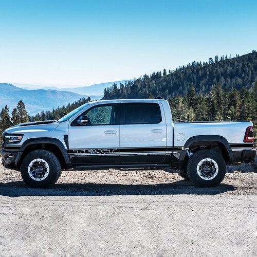 Autocollant vinyle bande latérale personnalisée avec texte pour porte, côté de caisse pour RAM 1500 Rebel, TRX 2019-2026