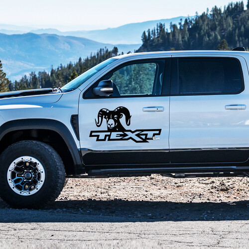Autocollant en vinyle personnalisé avec tête de bélier pour porte latérale RAM 1500 Rebel, TRX 2019-2026