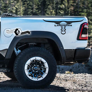 2x Dodge Ram Rebel 2022+ 2023+ 1500 TRX Ram Bed Side Stripe Horn Laramie Truck Vinyl Stickers Graphics

