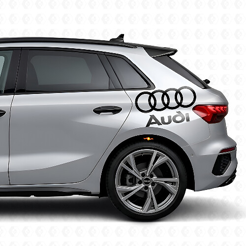 Ensemble de décalcomanies latérales en vinyle avec lettrage Audi et anneaux pour voitures Audi